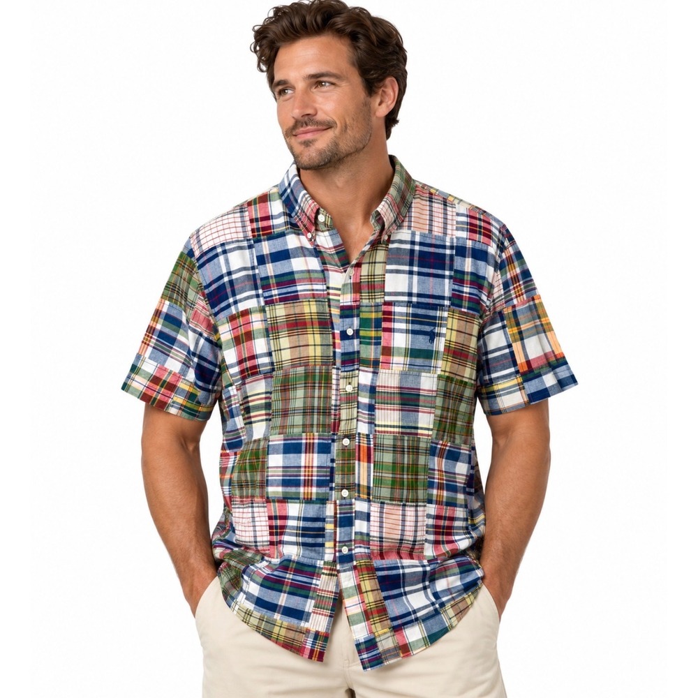VTG Y2K Ralph Lauren Authentic Indian Madras Patchwork Plaid Shirt Mens Size XXL